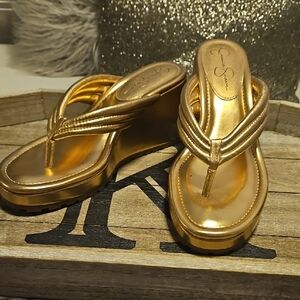 Jessica Simpson Metallic Gold Wedges